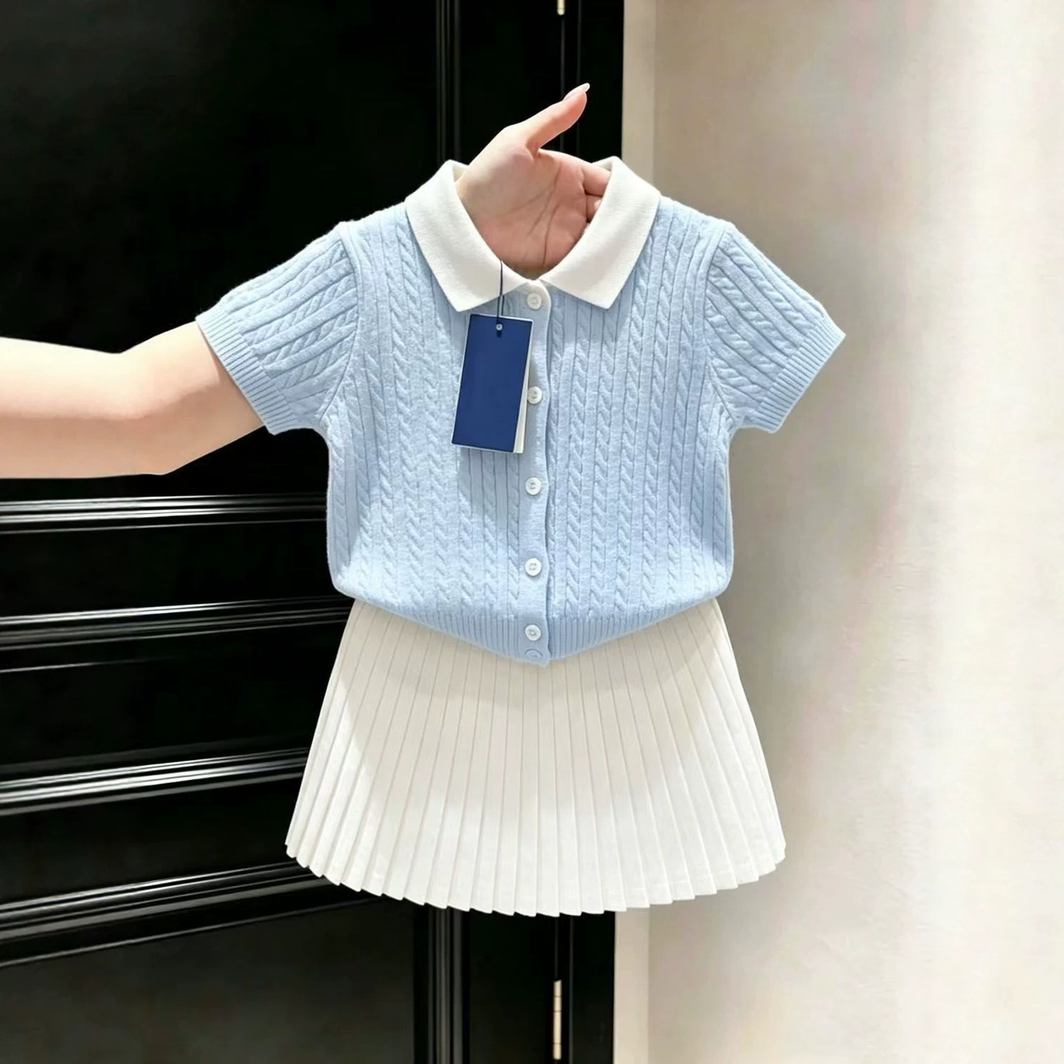 Summer blue knitted white skirt girl's