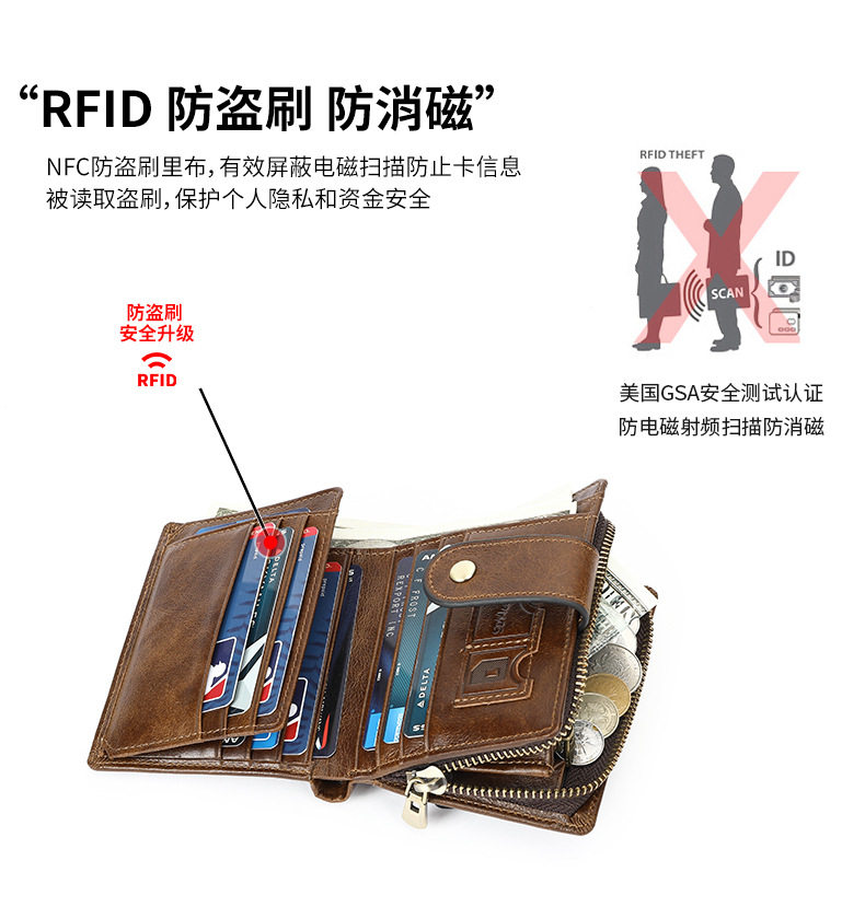 Ví nam da bò thật Malute RFID đa chức năng nhiều ngăn, ví cầm tay cao cấp — Màu đen, Màu đen vân phẳng, Màu cà phê chi tiết 15