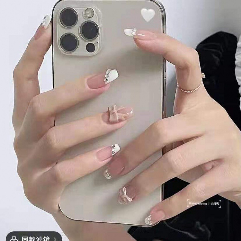 Purely Handmade Phototherapy Manicure, Elegant and Whitening, French Beveled Edge Xiaohongshu Hot Style, Wearable Nail Patch, Removable