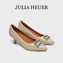Julia Heuer 2024春季新款饰扣高跟鞋浅口时尚猫跟鞋通勤女单鞋