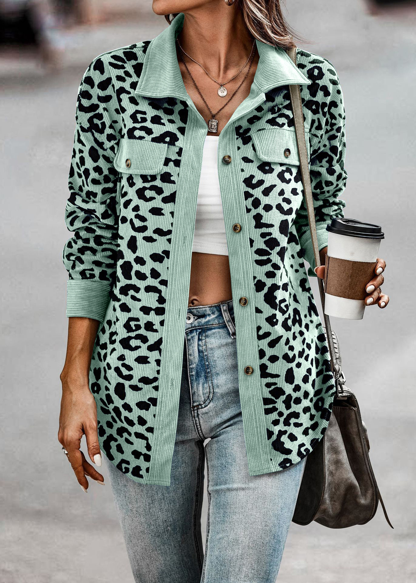 Women's Casual Leopard Printing Single Breasted Coat Jacket display picture 2