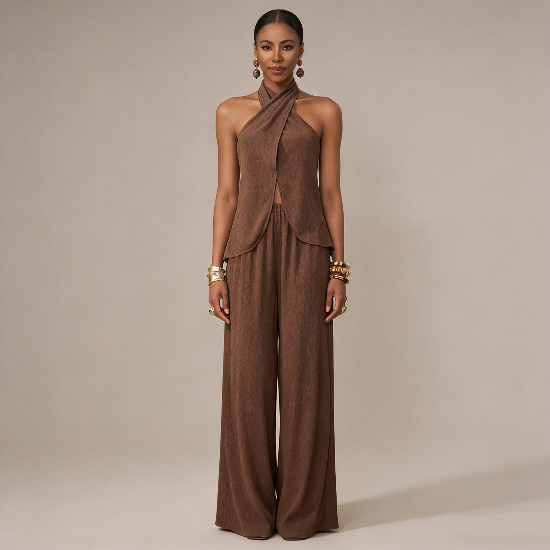 2026 New European And American Women's Clothing Off Shoulder Sleeveless Fashion Trousers Fashion Casual Set_ecoleips.com