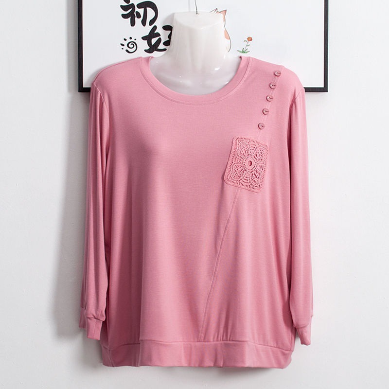 中高年女性のモーダル長袖Tシャツ2025新作秋服ゆったり大きいサイズママ秋服ボトムシャツトップス|undefined