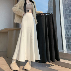 温柔风拼接羊绒鱼尾半身裙女秋新款高腰遮胯垂坠感包臀a字中长裙