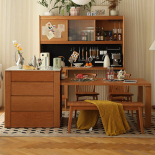 Cherry Wood solid wood restaurant large size dining table and chair integrated wall open kitchen tea cabinet cooking counter