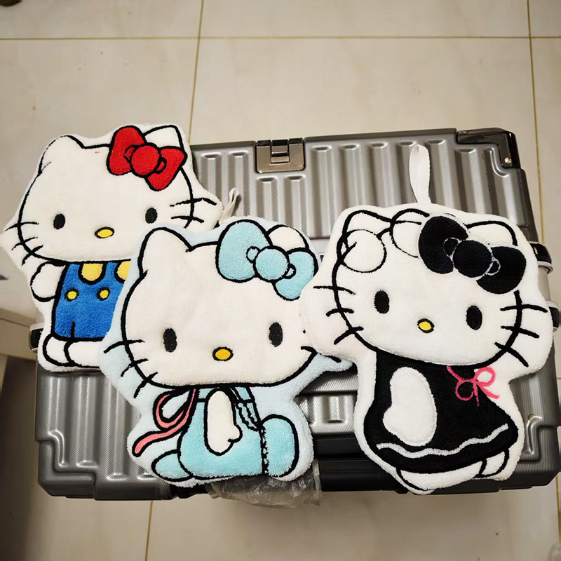 Black Bowknot Cat Washer Hanging Kitchen Bathroom Absorbent Wipe Cartoon KT Cat Wash Handkerchief Towel