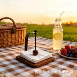 跨境木质纸巾架铁木结合立式压纸器桌面餐巾纸分配架方巾抽纸架