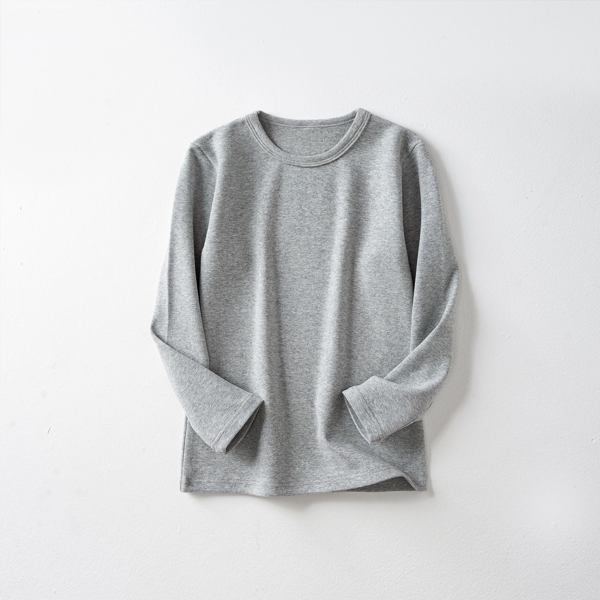 Camiseta interior térmica gruesa de forro polar para niños, top de manga larga con cuello redondo de color liso para niñas y niños, ropa interior térmica.