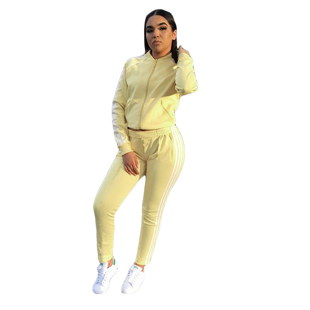 wholesale clothing vendor Nihaostyles solid color three-bar long-sleeved leisure fashion yoga set NSCN67224