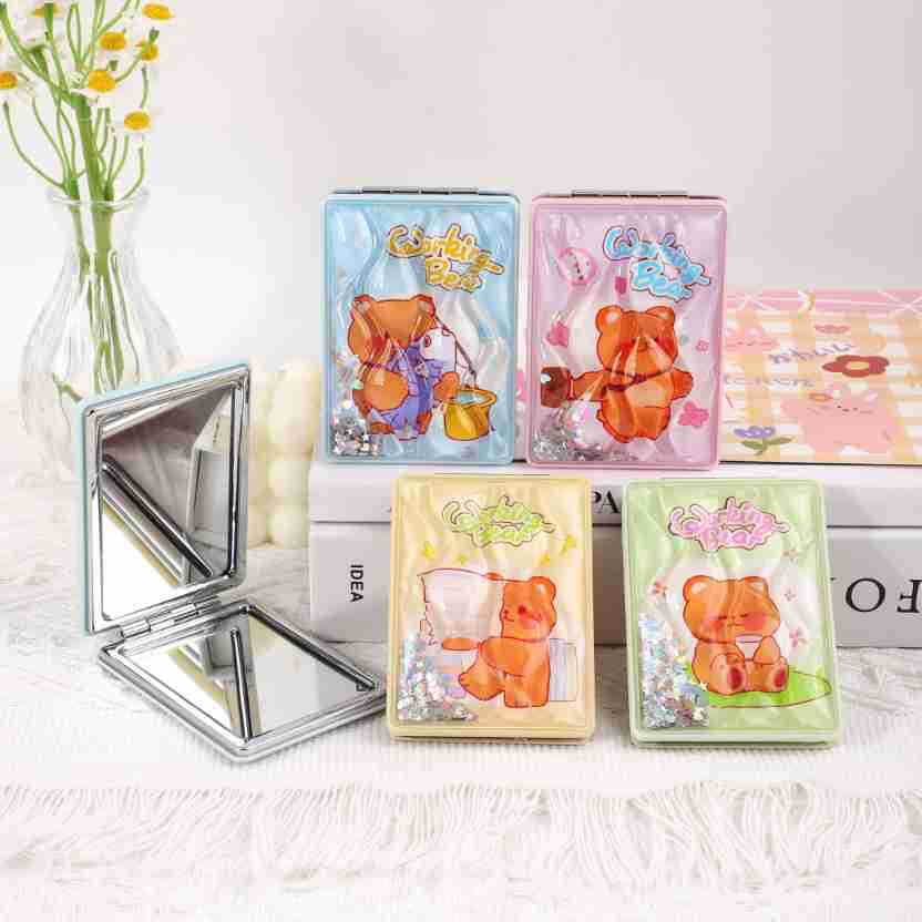 Moda creativa de moda rectangular pantalla completa espejo de maquillaje de arena flotante se puede presionar pequeño espejo portátil espejo de maquillaje