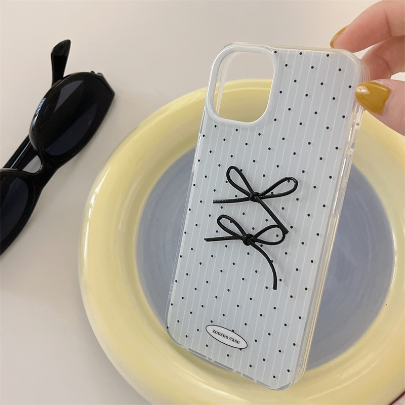 Lazo de lunares a rayas azul coreano IPhone15promax brillante 14pro funda para teléfono móvil uso 13/15
