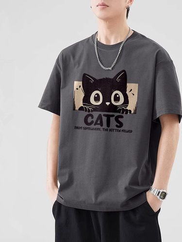 American retro fashion brand heavy cotton round collar short-sleeved T-shirt summer men's wear handsome all-match trend ins