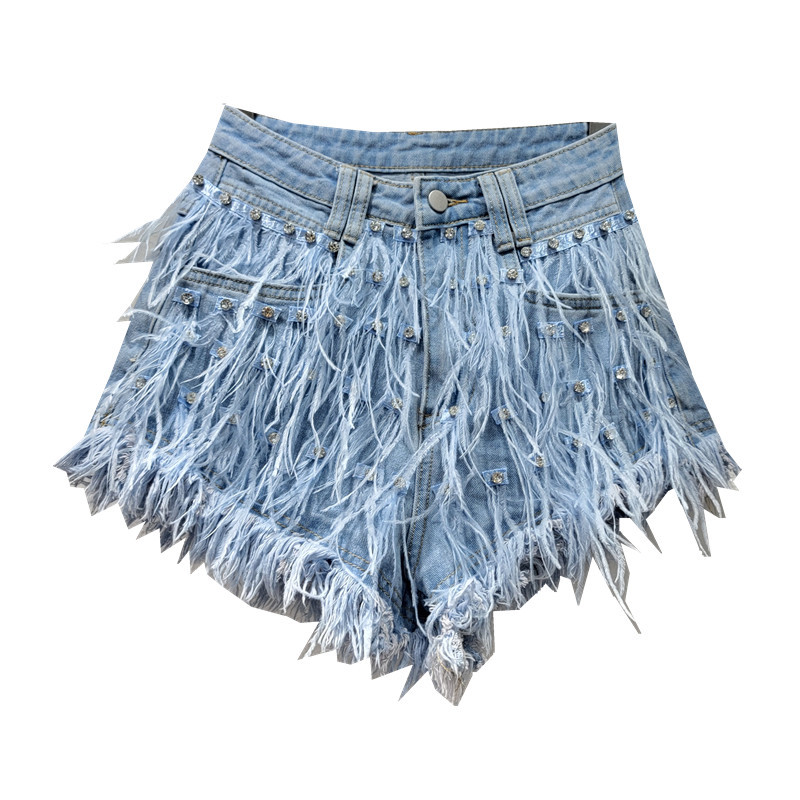Pantalones Cortos de Mezclilla con Flecos y Pedrería