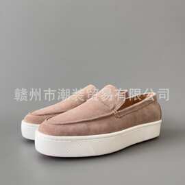 cl andgz粉红色牛皮一脚蹬低帮红底鞋男鞋厚底铆钉鞋情侣款休闲板