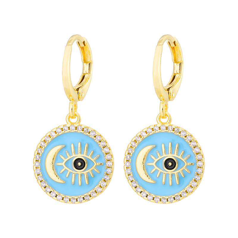 Fashion Inlaid Zircon Female Copper Plating 18k Real Gold Dripping Oil Evil Eyes Earrings display picture 4