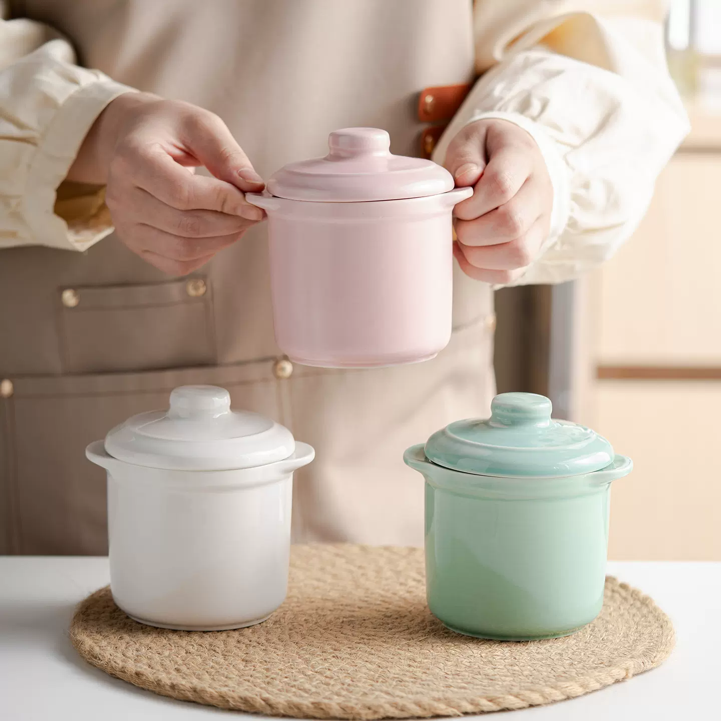 双耳陶瓷炖盅隔水炖煲汤盅炖罐家用燕窝带盖汤盅小号营养炖