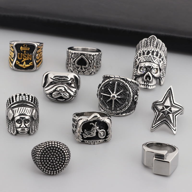 Punk Star Skull Titanium Steel Plating Men's Rings display picture 1