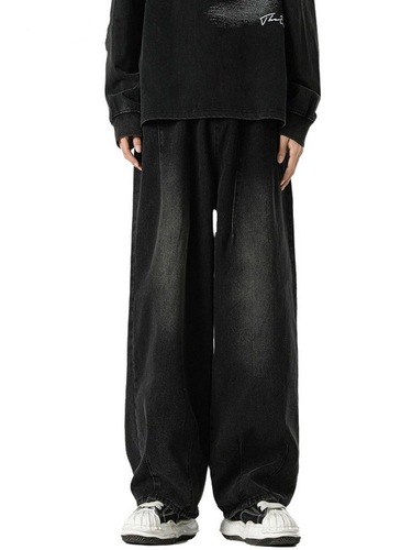 Vintage American Black Men's Spring and Autumn Loose Straight Leg Wide Leg Pants for a Rebel and Stylish High-End Look