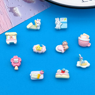Mini Small Resin Accessories Cream Rabbit Bear Cake Toast Hairpin Grabber Doll DIY Material Patch