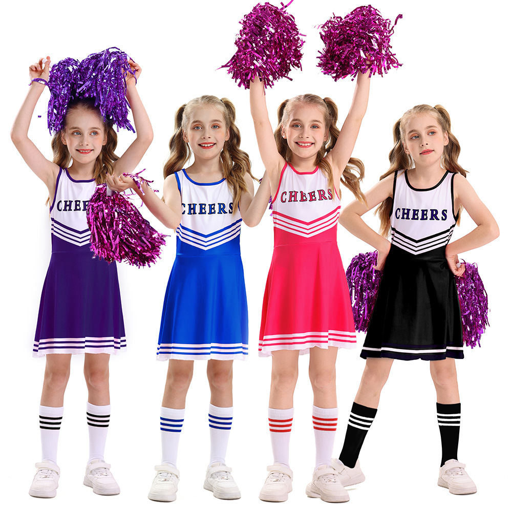 2025 New Cross-Border Children's Cheerleading Uniforms Four-Color Cheerleading Football Baby Dress Cheerleading Ball Suit