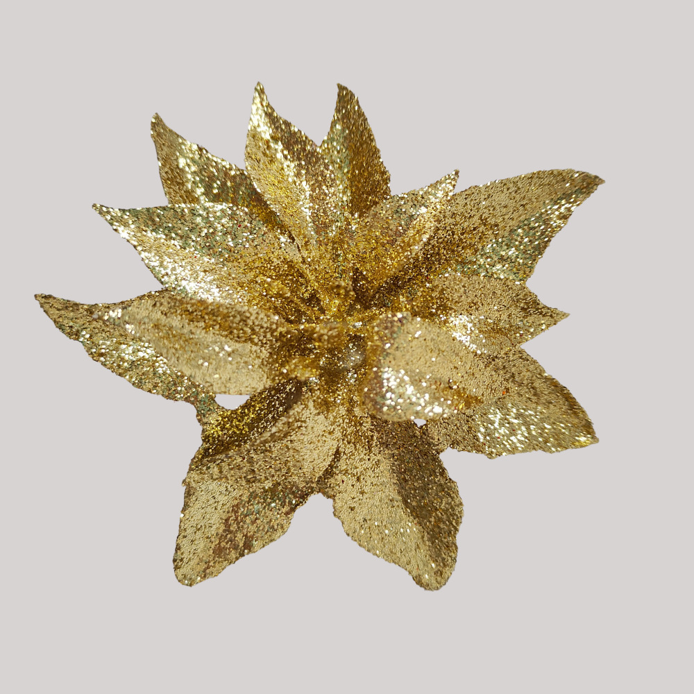 Polvo de oro de 9cm cabeza de flor de Navidad flor de simulación brillo flor de Navidad decoración de árbol de Navidad decoración de vacaciones accesorios de guirnalda