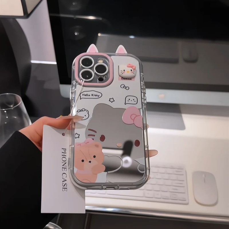 抱抱熊凯蒂用iPhone16promax奶油镜面手机壳油13全新15卡通14创意|undefined