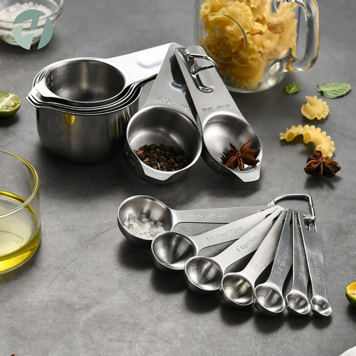 Amazon Stainless Steel Measuring Cups Measuring Spoon 14-piece Set Baking Tools with Scale Measuring Cups Set