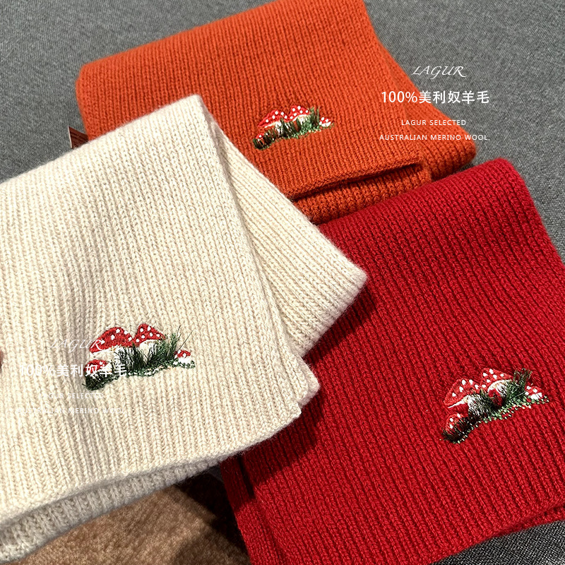 Vitality "Mushroom New World" 100 Merino Wool Scarf Stereo Embroidered Couple Women's Winter New