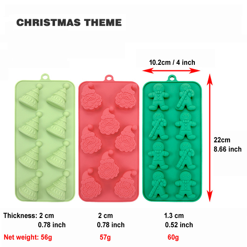 Nuevos productos transfronterizos Papá Noel árbol de Navidad galletas hombre chocolate molde de silicona 6 un molde en stock