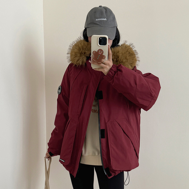工装羽绒棉服女新款冬季派克服宽松小个子棉袄大毛领棉衣外套|undefined