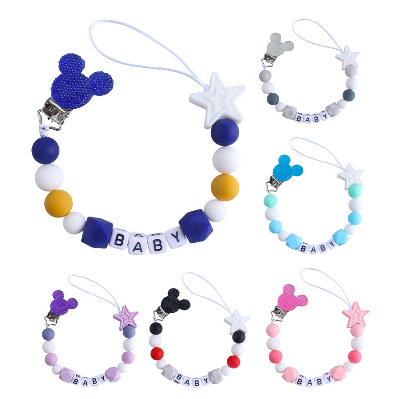 Nuevo Bebé Productos silicona mordedor chupete cadena DIY bebé nombre chupete cadena anti-perdida