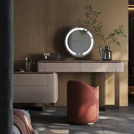 北美黑胡桃木梳妆台轻奢简约卧室高级天然奢石收纳柜一体化妆桌子