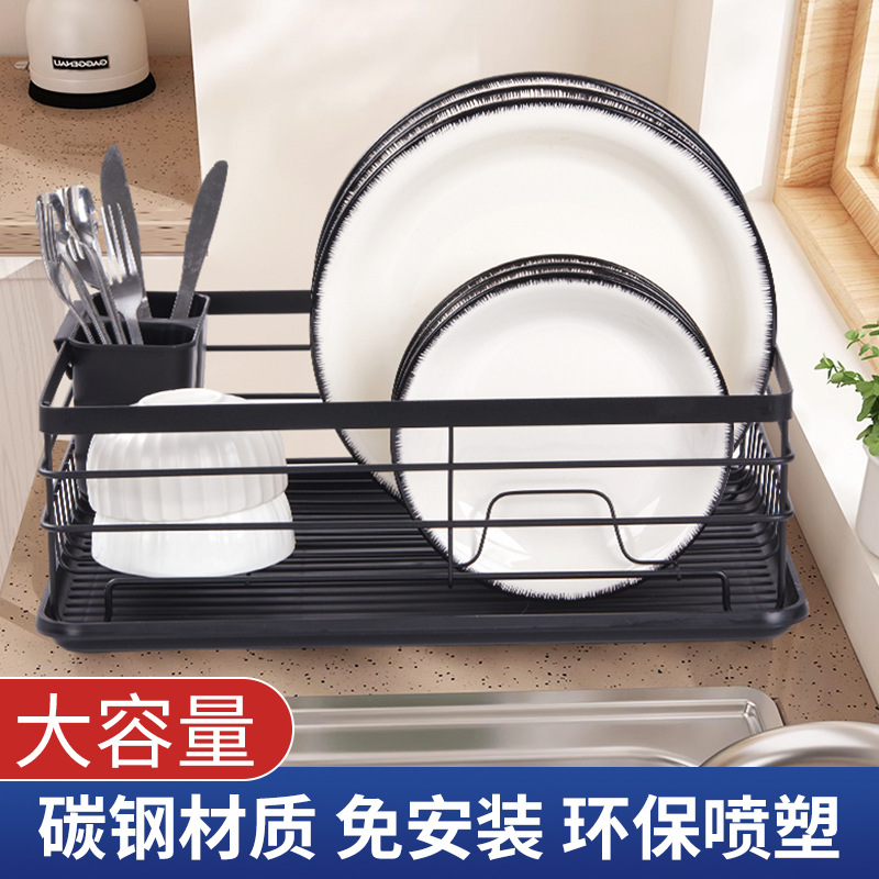 Moderna cocina simple instalación libre de hierro engrosada fregadero estante de almacenamiento hueco escritorio vajilla drenaje estante tazón