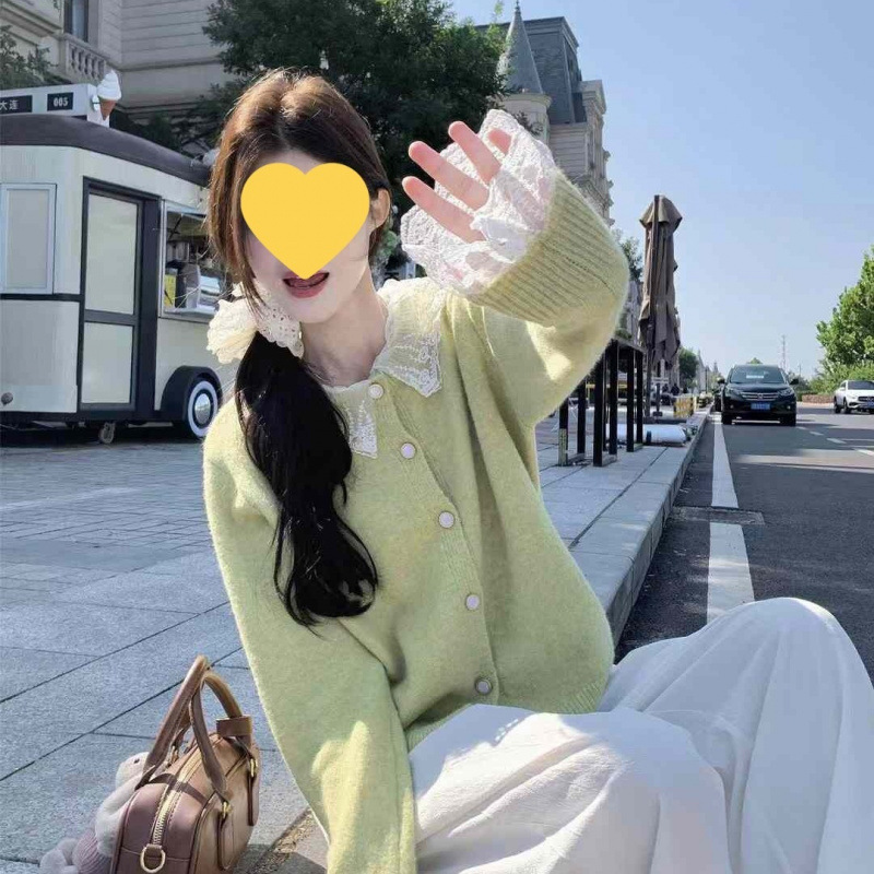 韩系可爱温柔娃娃领毛衣女开衫秋冬季新款遮肉显瘦洋气针织衫上衣