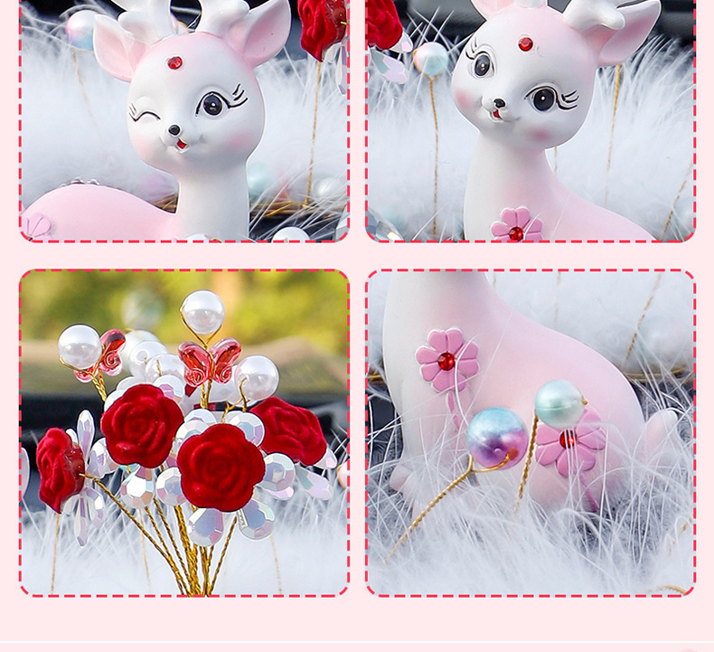 New online celebrity couple deer car decoration car cartoon cute diamond deer starry feather pad rose decoration