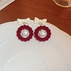 Red silver needle, retro demi-season earrings from pearl with bow, silver 925 sample, wide color palette