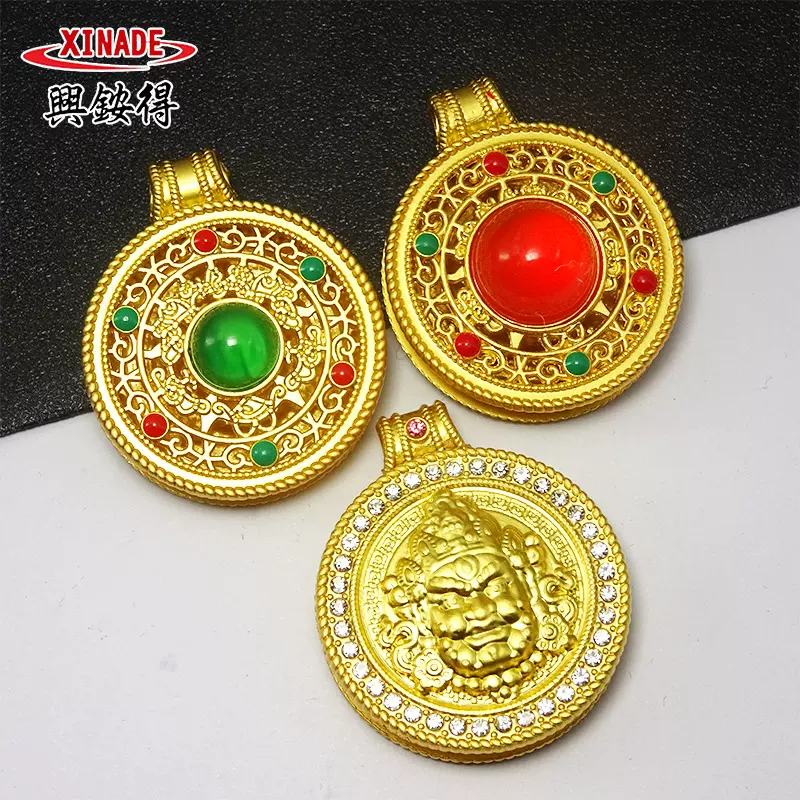 轻奢风金店同款古法金镶钻黄财神玉髓挂坠珐琅彩如意圆满罗盘吊坠