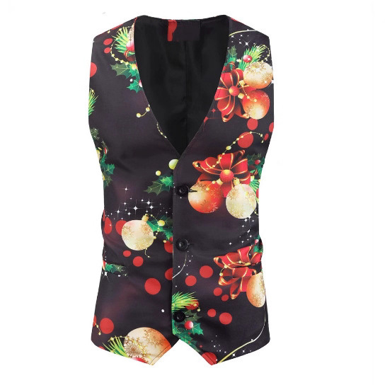 Foreign Trade Men's New Casual Three-Piece Suit Men's Christmas and Halloween Notched Lapel Printed Suit Set