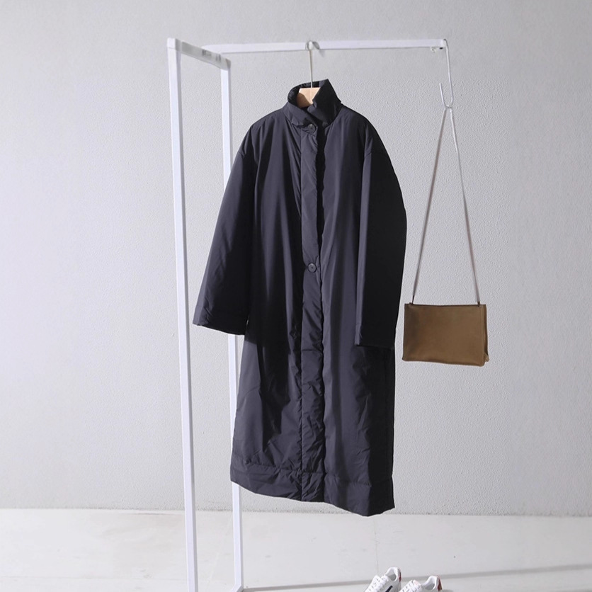 轻便保暖内夹棉立领长款棉服立裁茧形廓形宽松长外套女一件代