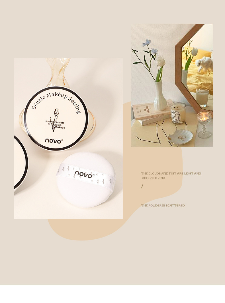 NOVO Cloud Mist Light and Fine Loose Powder is clear, oil-controlling, pore-invisible, long-lasting without clogging, water-resistant and sweat-proof setting powder undefined