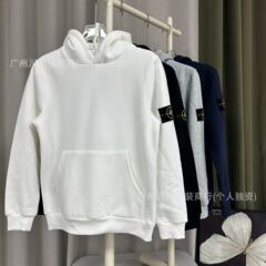 正确版美式街头岛家stone绣标长袖加绒连帽卫衣套头纯色男女情侣1