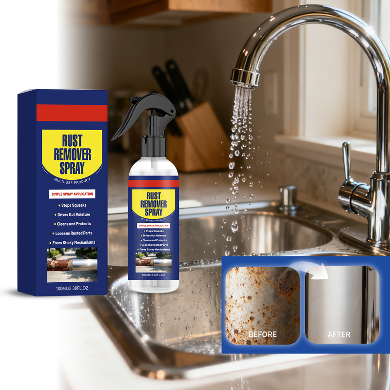 Rust remover spray, easy to clean machine parts and kitchen utensils, restores rusted surfaces to a bright, like-new appearance