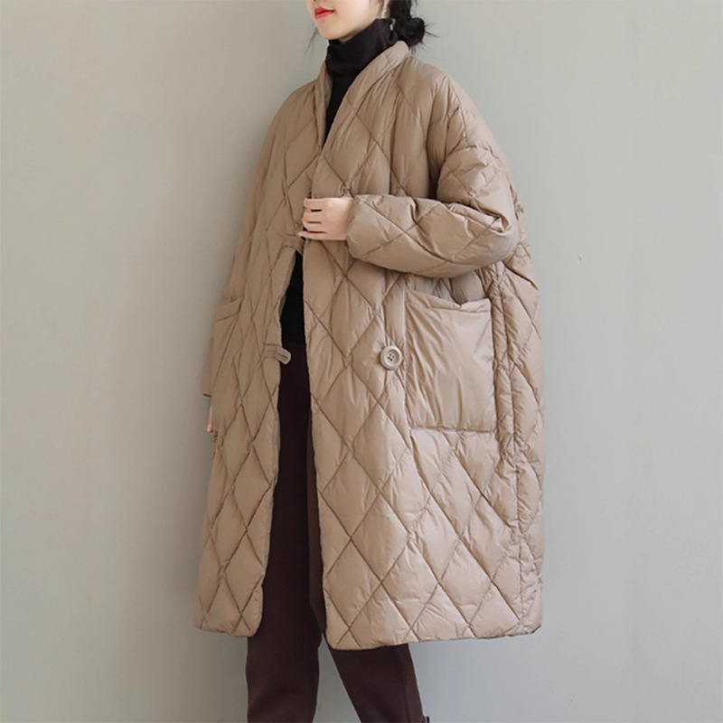Italian Clearance Export Surplus Brand Women's down Cotton Jacket Lightweight Mid-Length Puffer Coat Winter