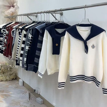 25秋冬学院风绵羊绒加厚披肩海军领毛衣复古减龄显瘦上衣女装批发