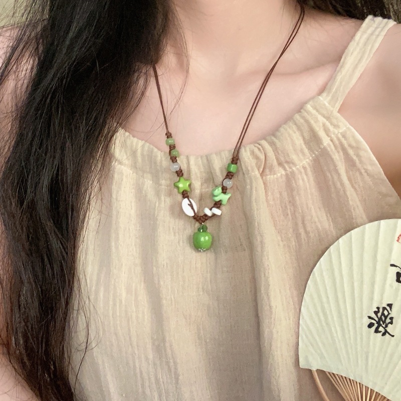 ドーパミン漫画象と子猫ビーズネックレス女性のための夏に適したかわいいニッチ鎖骨チェーンアクセサリー|undefined