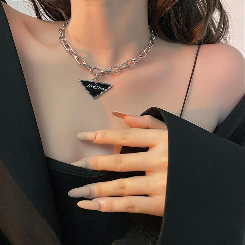 2024 New Letter Necklace Ins Women's Summer Clavicle Chain Triangle Design Versatile Men's and Women's Trendy Accessories Pendant