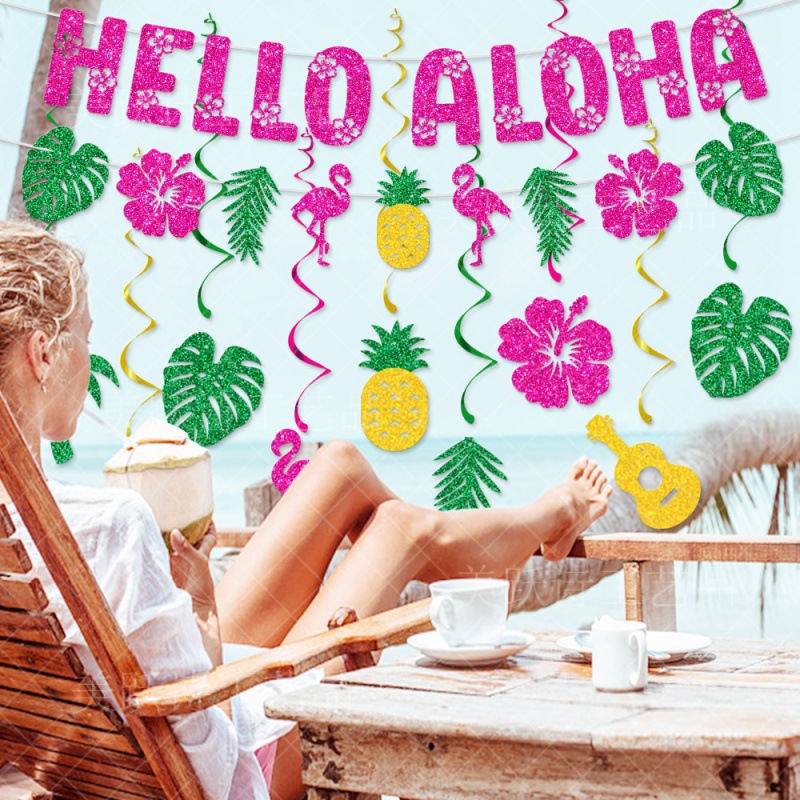 Europa y Estados Unidos transfronterizos Hawaian decoración de la bandera espiral verano flamenco espiral colgante Aloha bandera