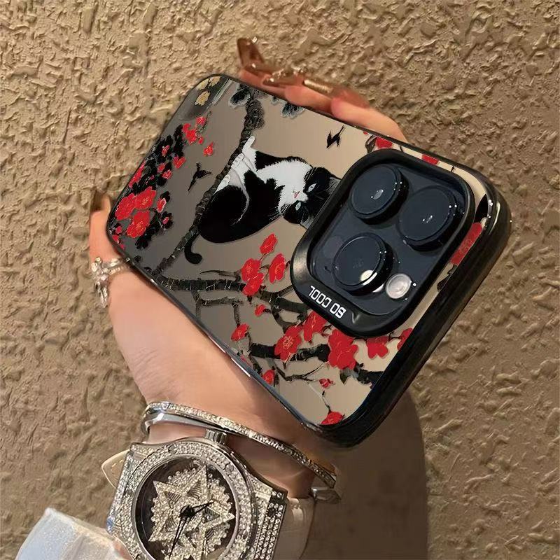 Ciruelo gato negro para iPhone 16 funda para teléfono móvil Apple 15promax/14 anti-caída 13pro12 personalidad 11xr