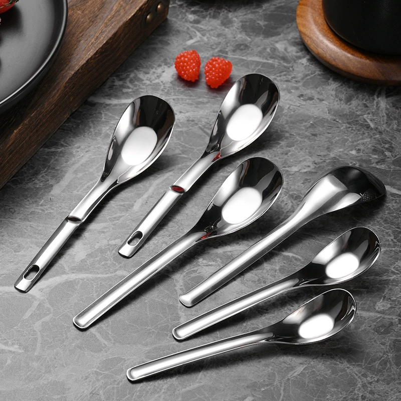 Ложка из нержавеющей стали 304 Yuanbao с длинной ручкой, ложка с плоским дном, глубокая ложка для домашнего использования, ложка для еды, ложка для детского питания.