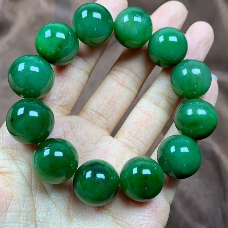 Vòng tay ngọc bích Hetian tự nhiên 18mm phong thủy chi tiết 1